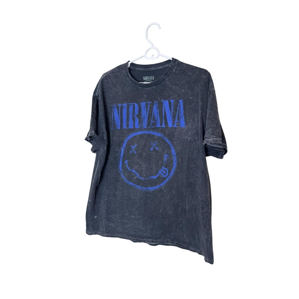 Nirvana Shirt Mens XL Black Smiley Face‎ Logo Band Graphic Tee Grunge Music